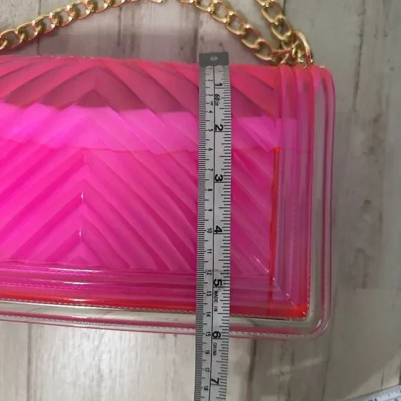 Hot Pink Jelly Purse Chain Strap Barbiecore Party Y2K Fun Boutique Bag NEW - Picture 8 of 9